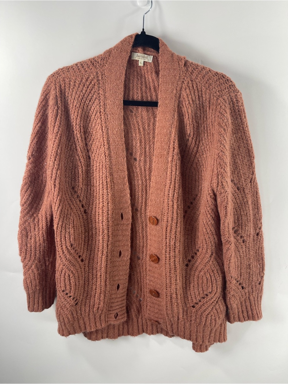 Bartolini Women’s Terracotta Alpaca Blend Crochet Knit Cardigan Large Sweater